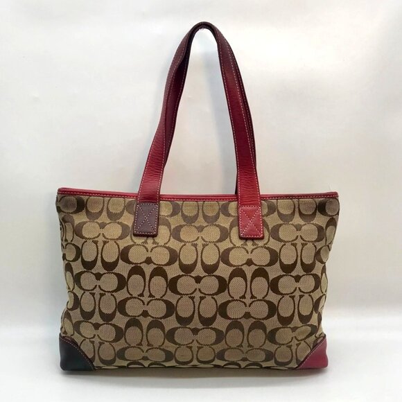 Coach Signature Canvas & Red Leather Trim Tote Bag 6082 - Picture 2 of 11